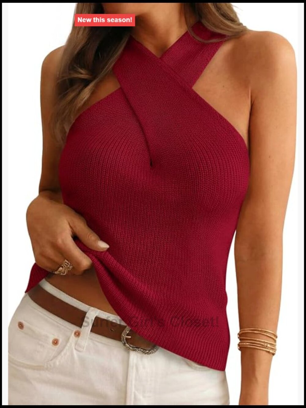Women's Halter Tank Top Lightweight Knit Crossover Date Night Outfit